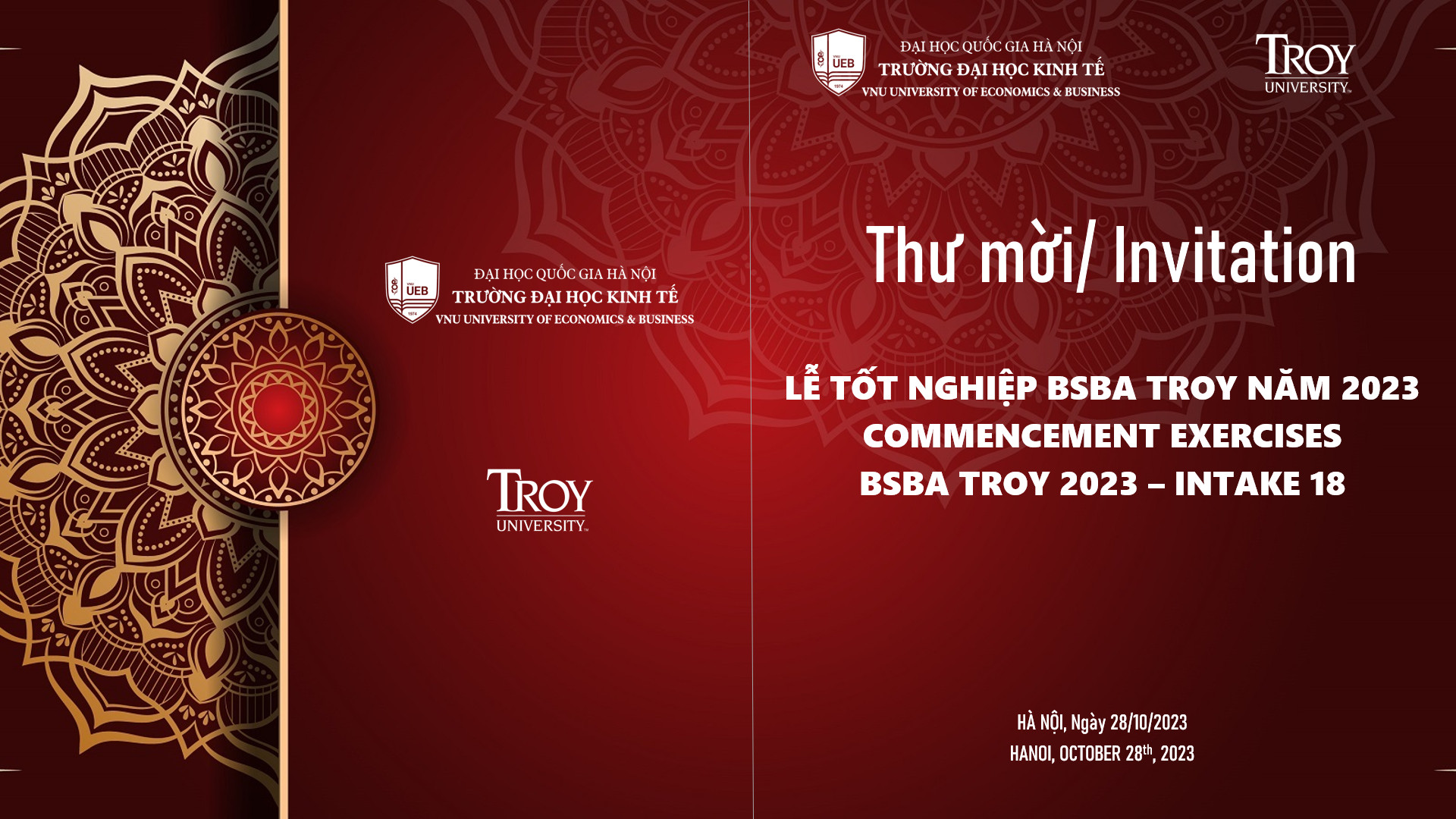 Lễ trao bằng tốt nghiệp Cử nhân chương trình BSBA - TROY Khóa 18 năm 2023